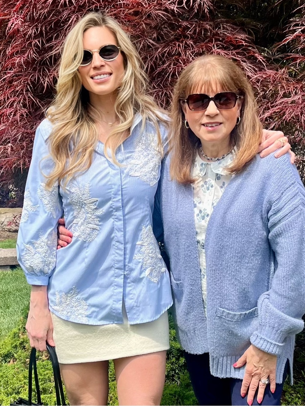 Alice + Olivia Light Blue Embroidered Button-Down Shirt